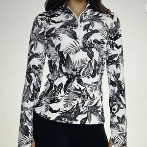 Tommy Bahama Tabu Black and White Long Sleeve 1/4 Zip Golf Tennis Shirt - Size M